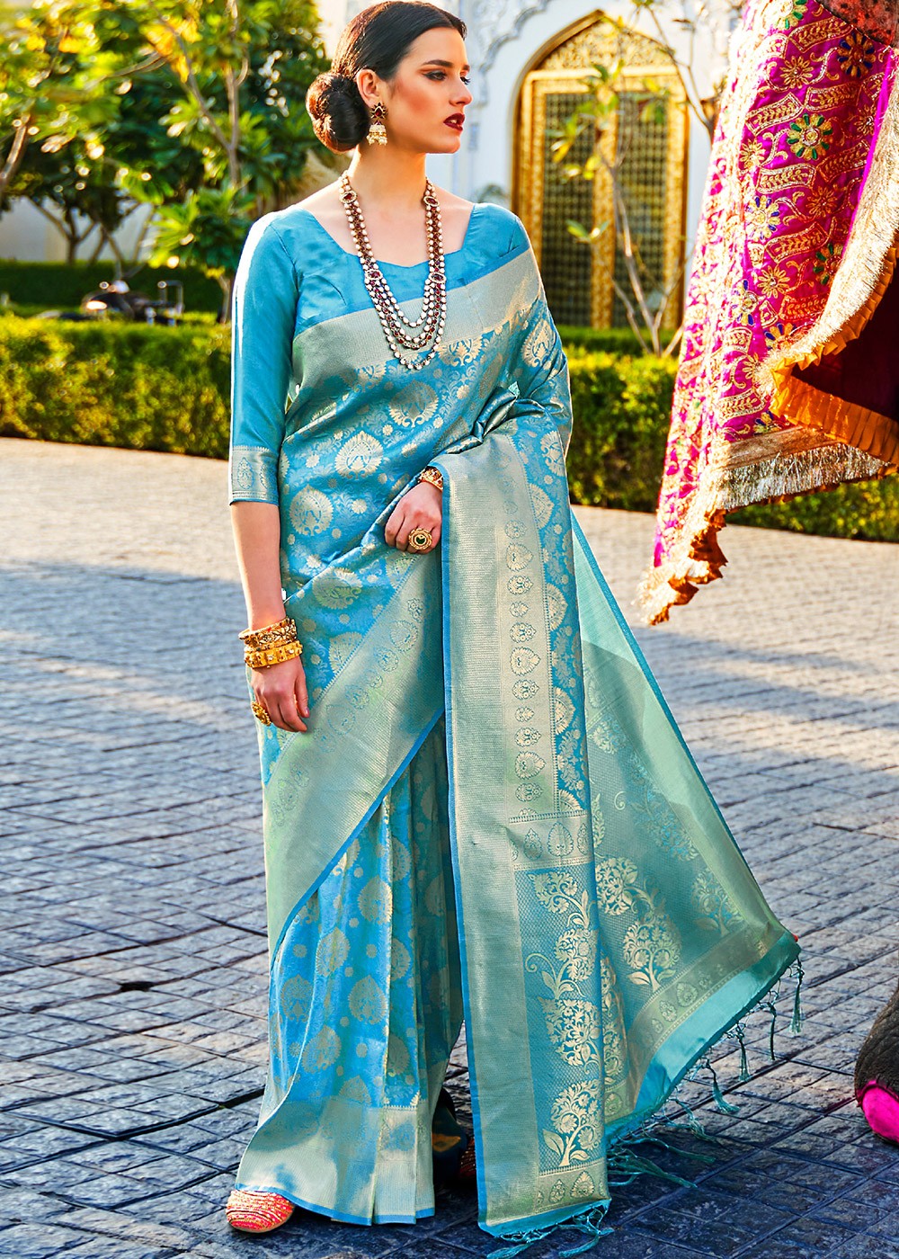 Blue Kanjivaram Party Wear Dress