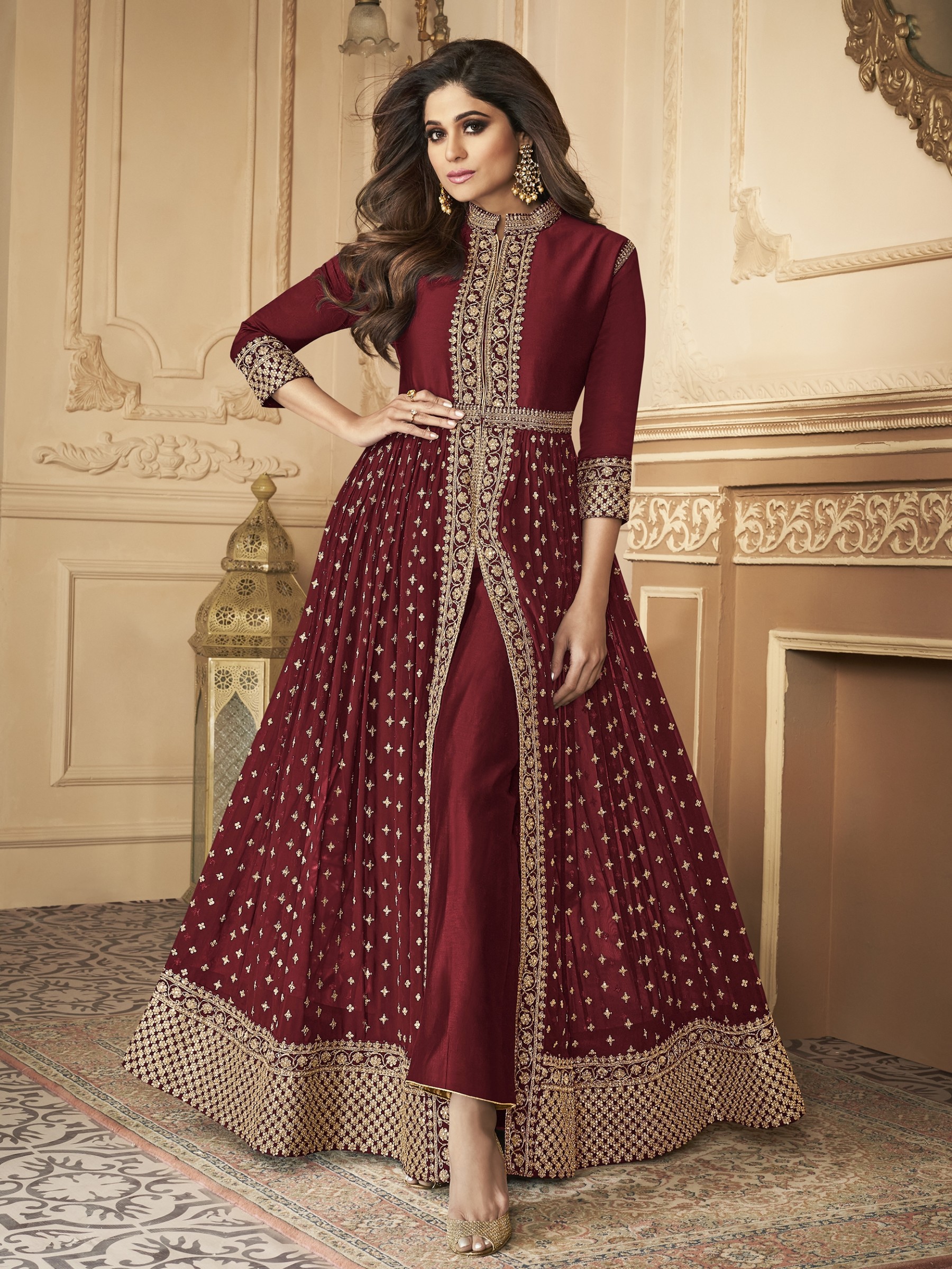 Maroon Anarkali Party Wear Dress