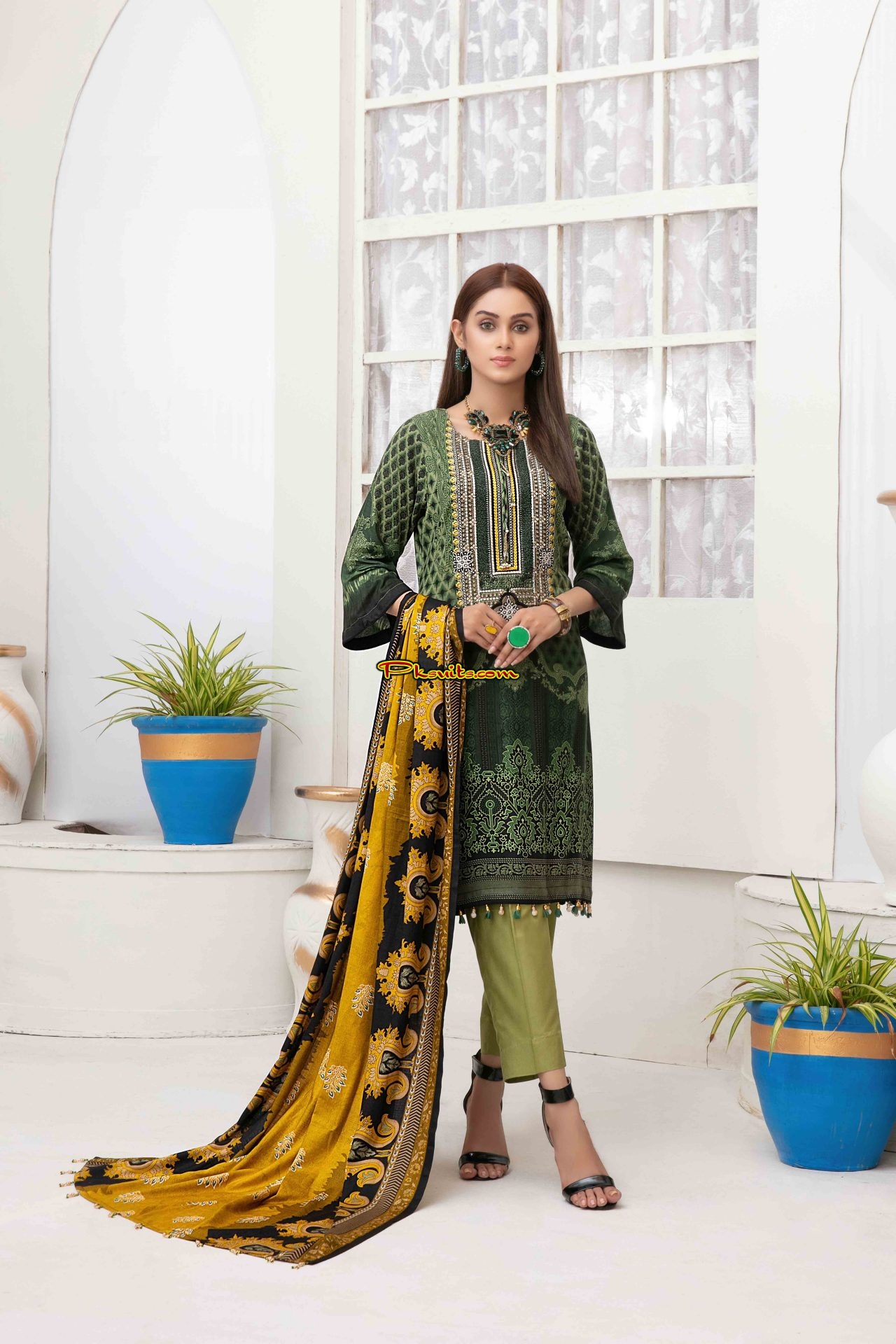Tawakkal Embroidered Printed Pakistani Linen Dress