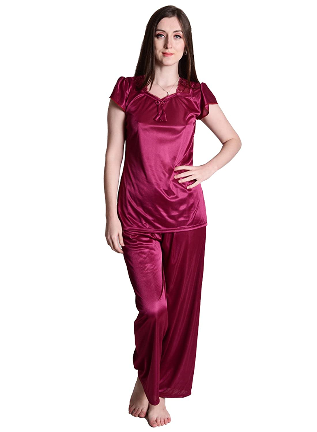 senslife-women’s-satin-plain-solid -top-and-pyjama-set