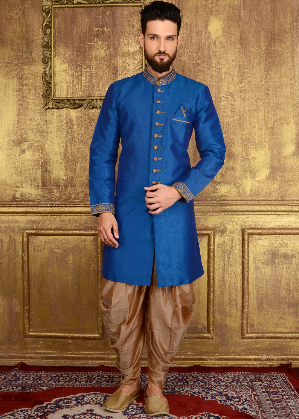 dapper-groom-in-dark-blue- sherwani