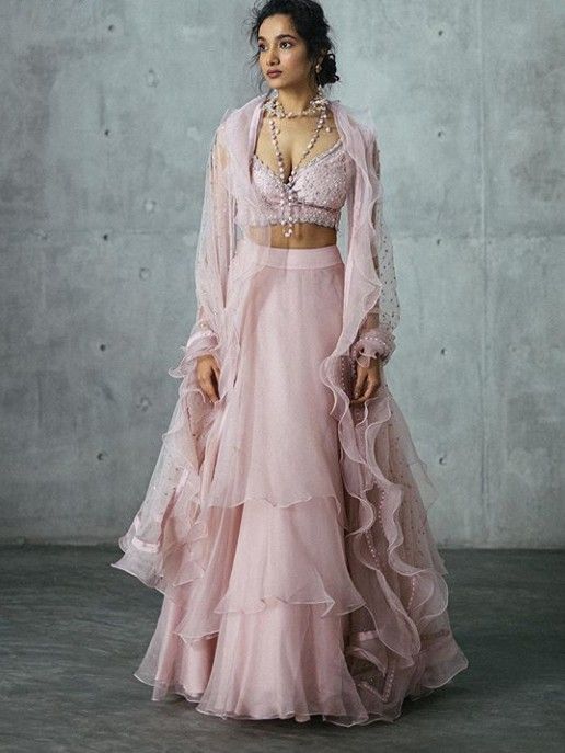 Elegant Baby Pink Color Soft Net Flared Lehenga Choli For Your Reception