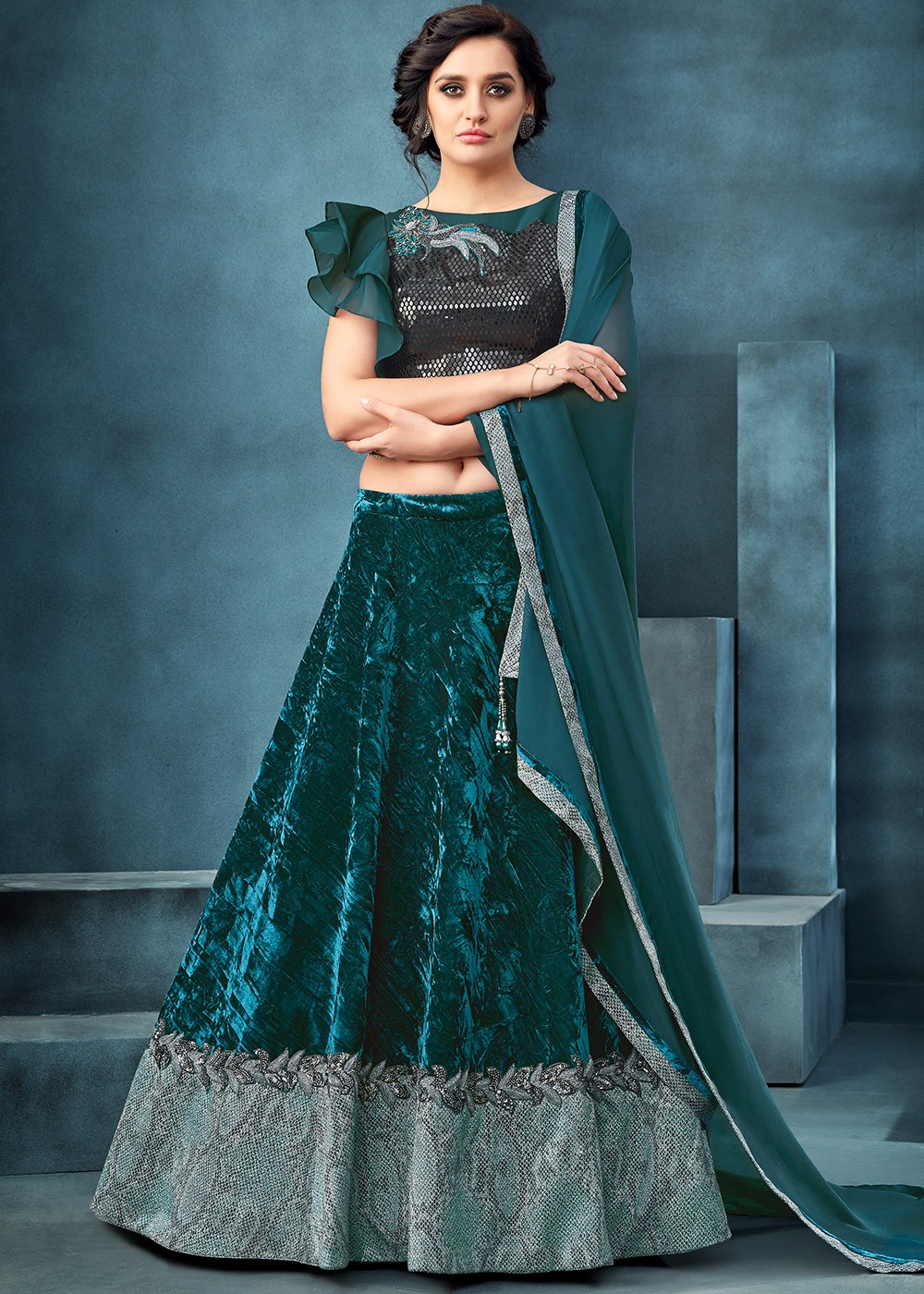 Buy Wedding Lehenga - Charming Grey Premium Net Designer Lehenga Choli –  Empress Clothing