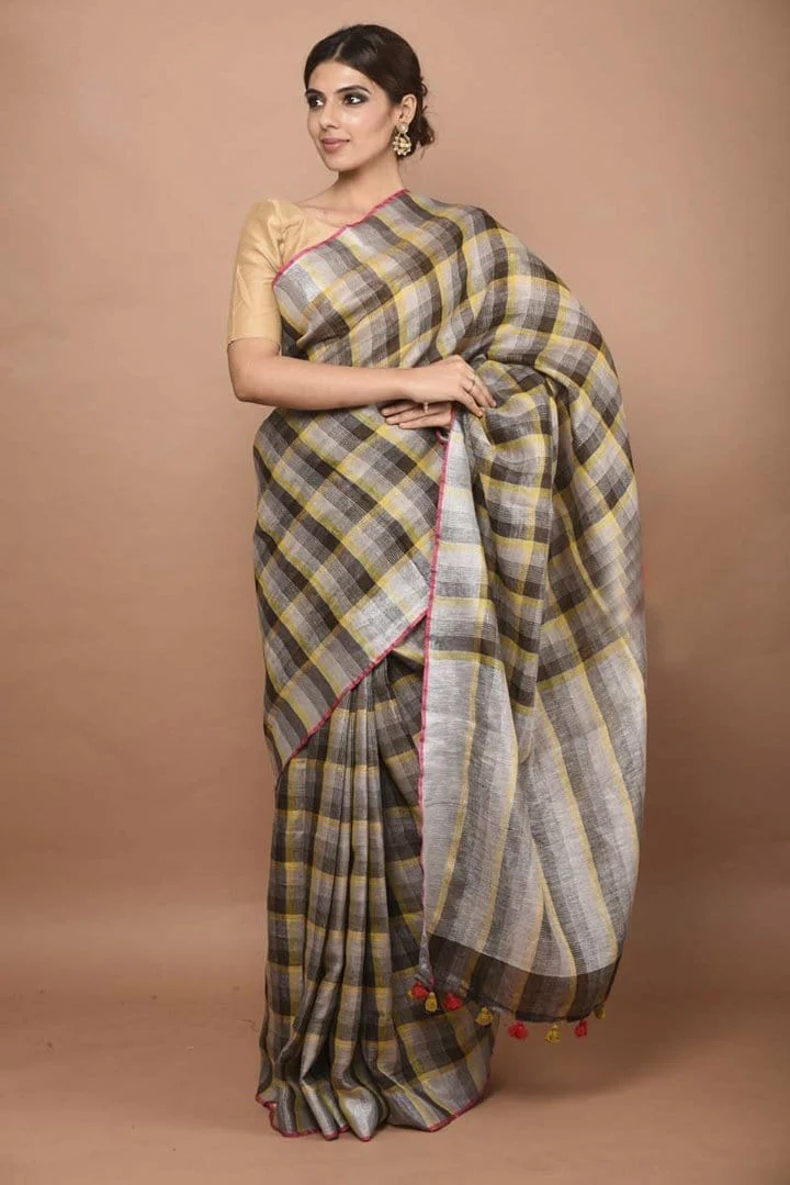 Check Design Linen Saree