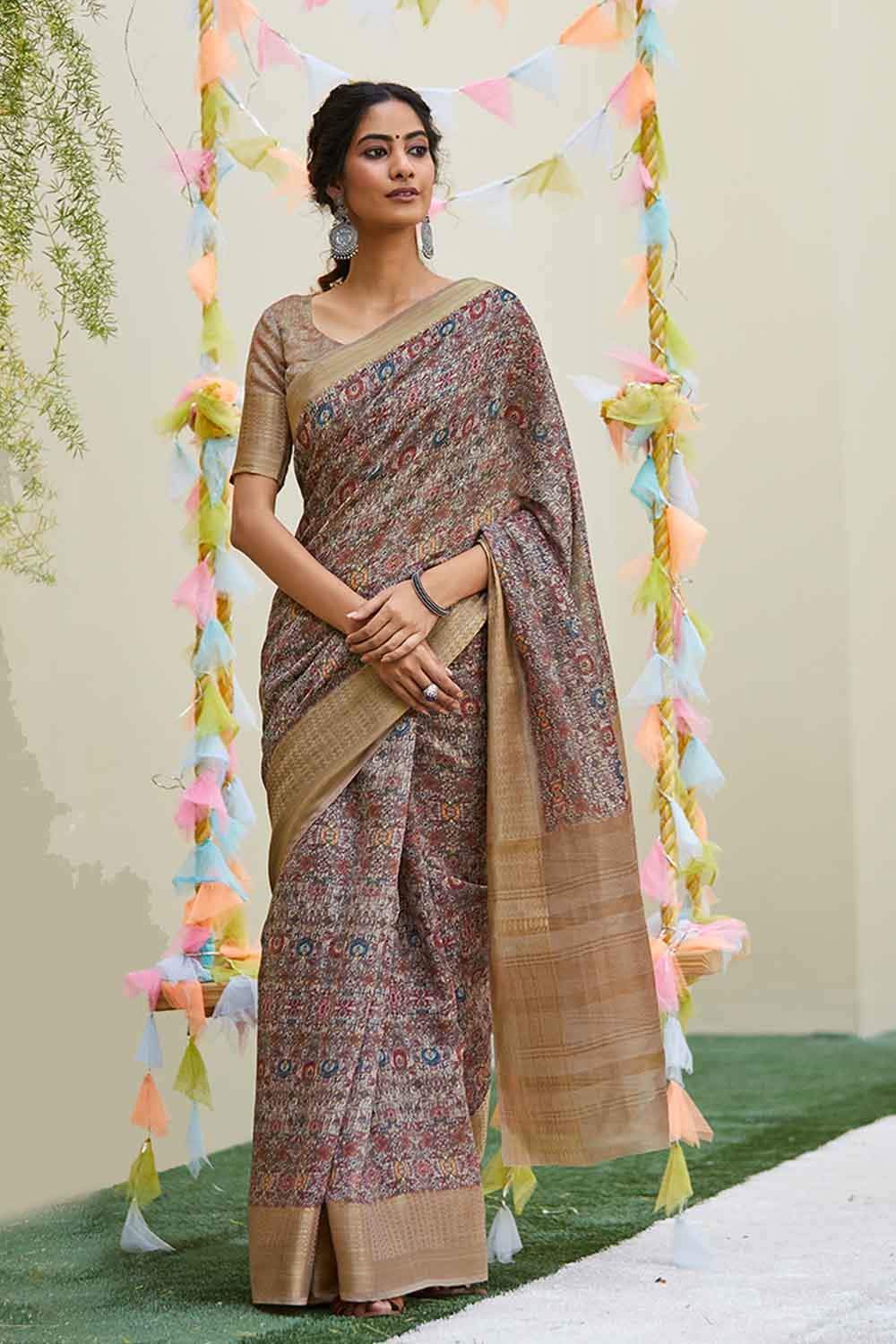 Digital Print Linen Saree