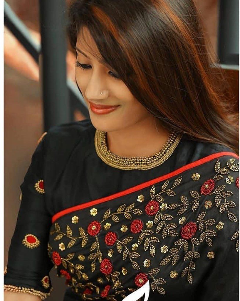 Black Blouse Design With Embroidery
