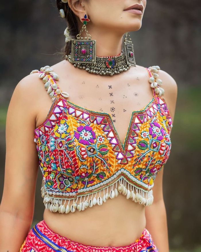 Multicolor Blouse Design with Heavy Mirror Work