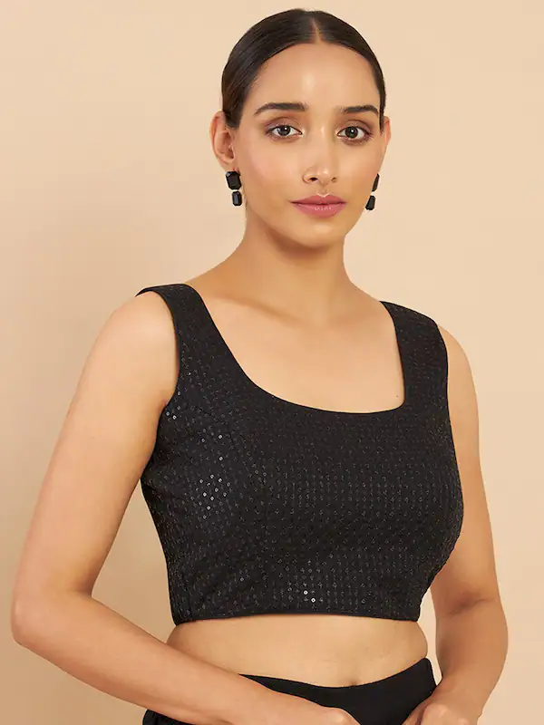 Simple Black Sleeveless Blouse Design