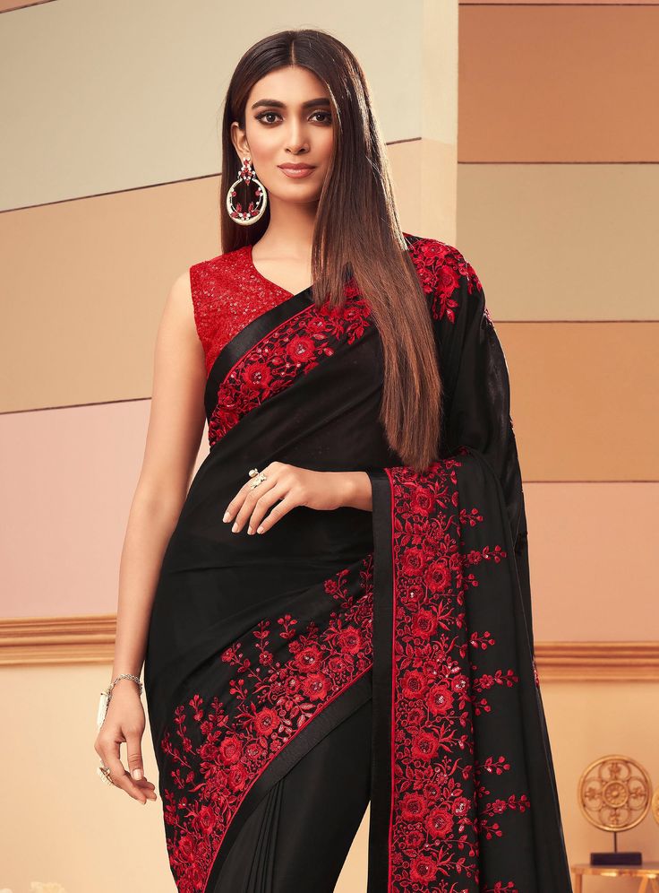 Black and Red Saree Blouse Designs