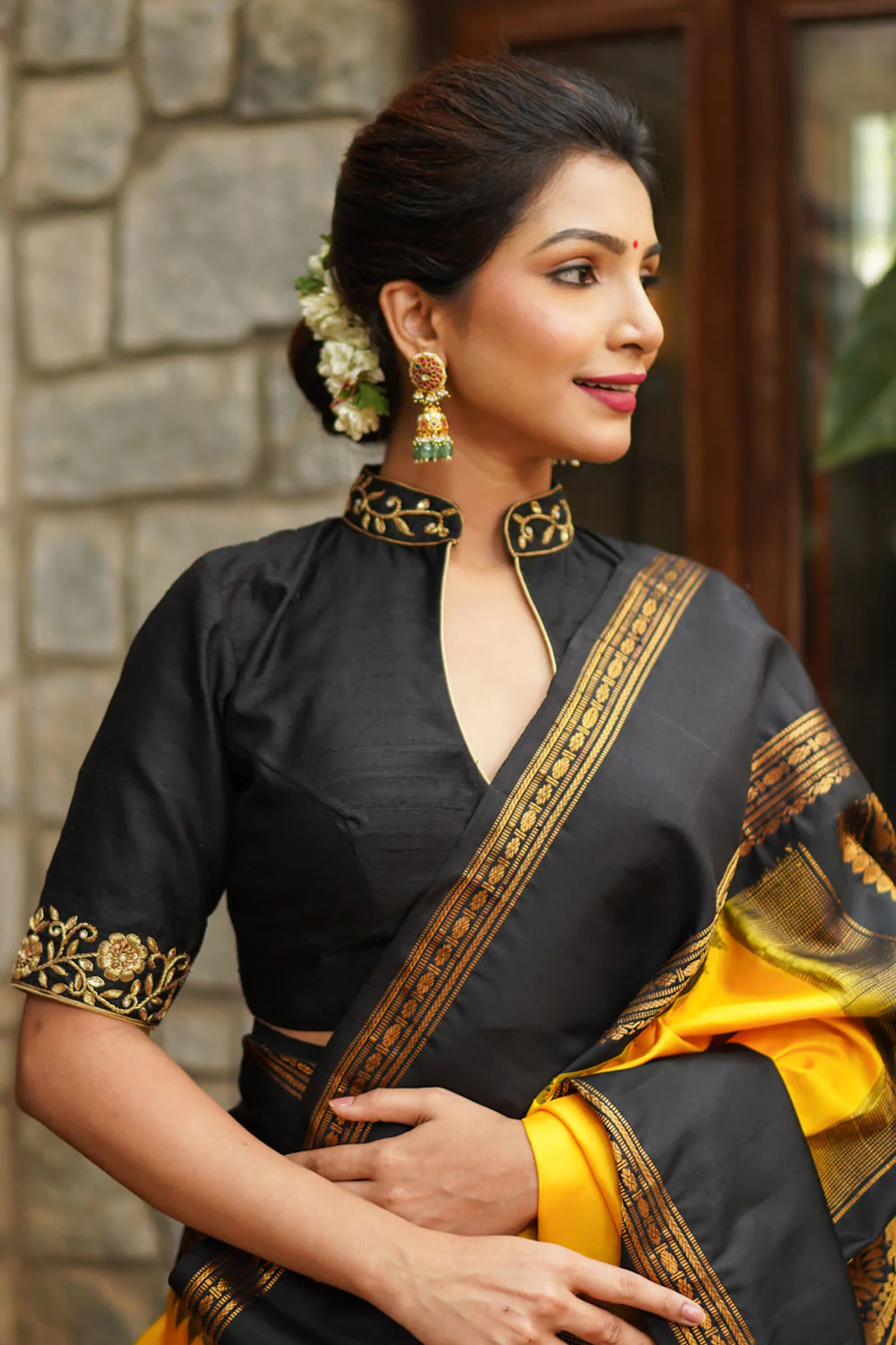 Black Blouse Design for Silk Saree