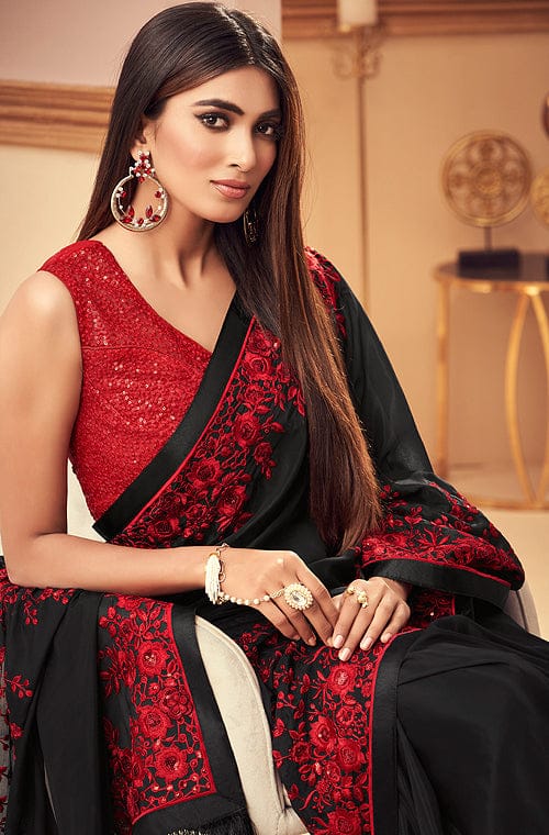 Black Saree with Red Blouse Designs