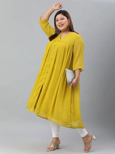 Plus Size Front Cut Cotton Kurti Design