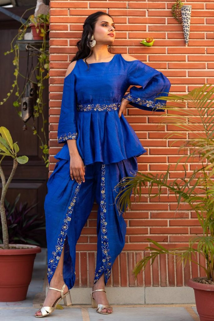Dhoti Pants with Crop Top + Statement Earrings