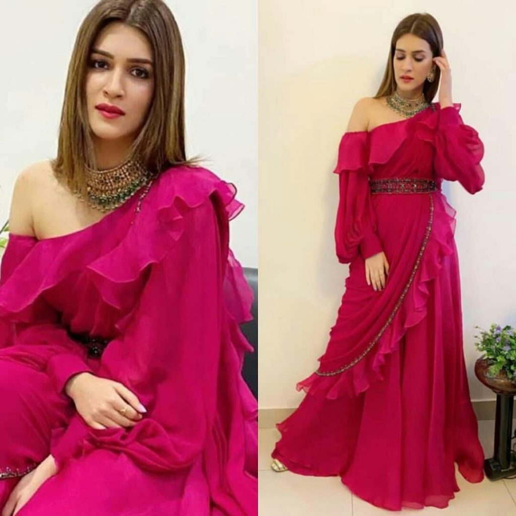 Indo-Western Saree with Belt + Chunky Neckpiece