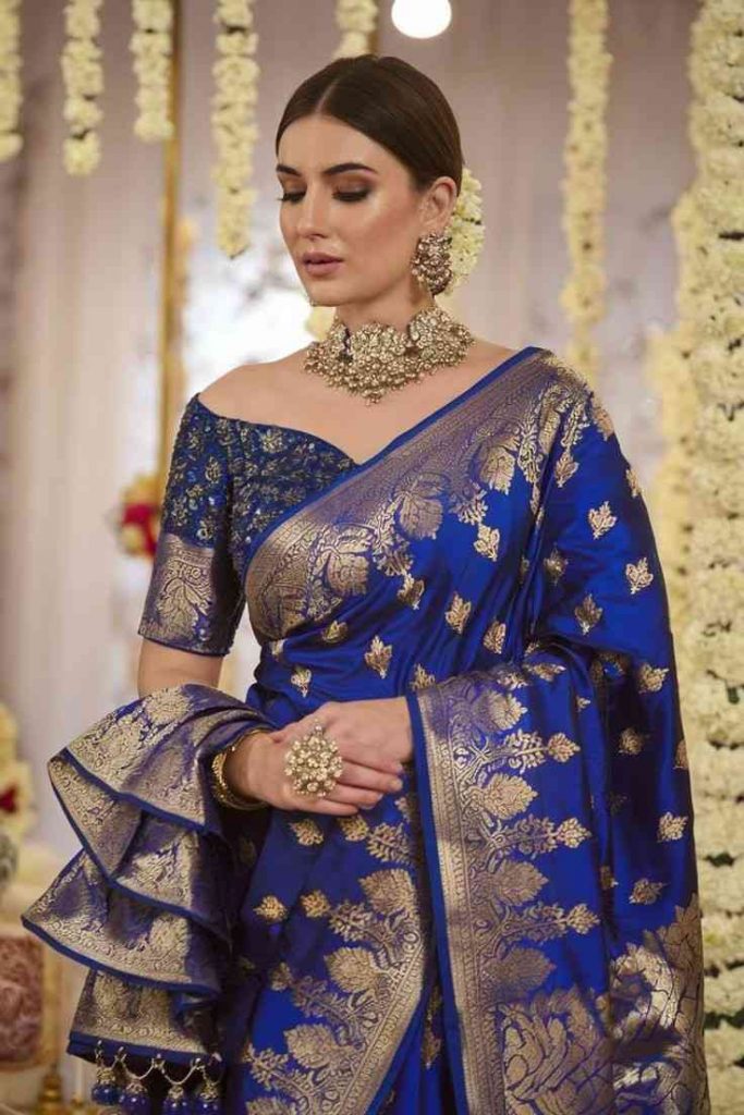 Blue Banarasi Saree Blouse Designs