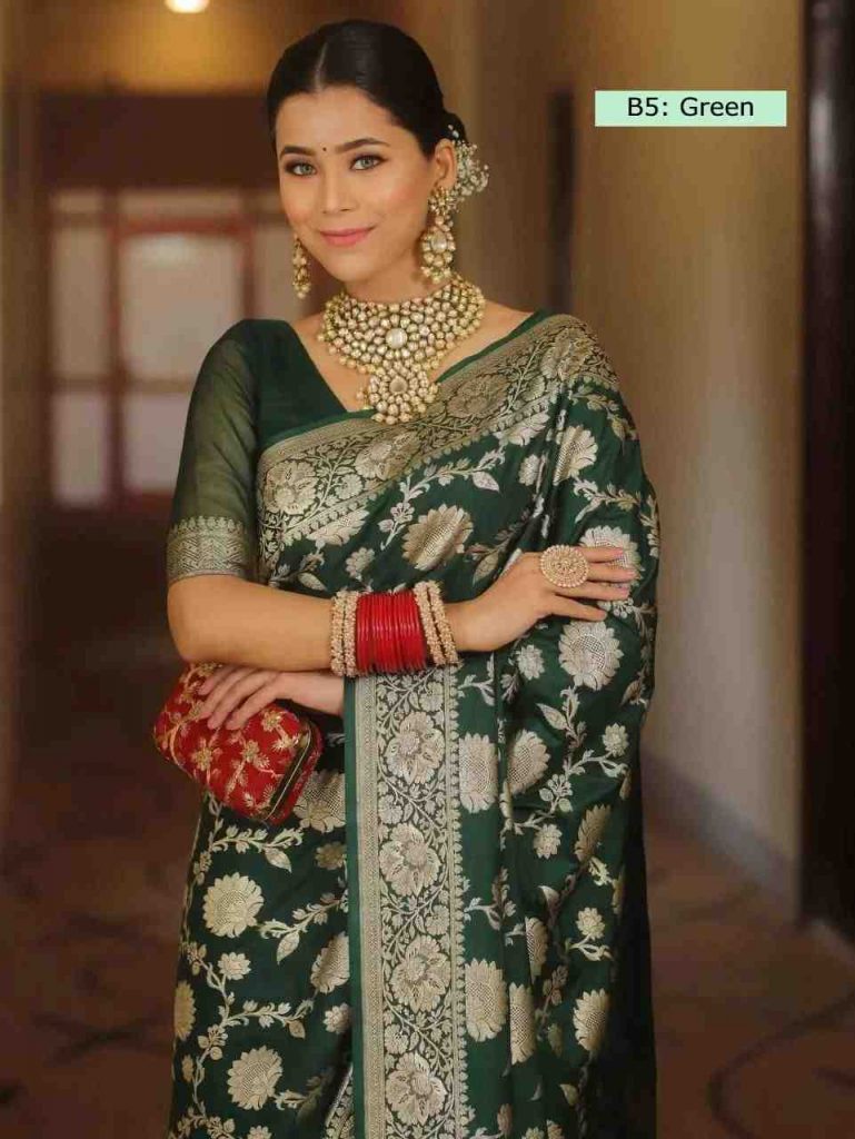 Green Banarasi Saree Blouse Designs