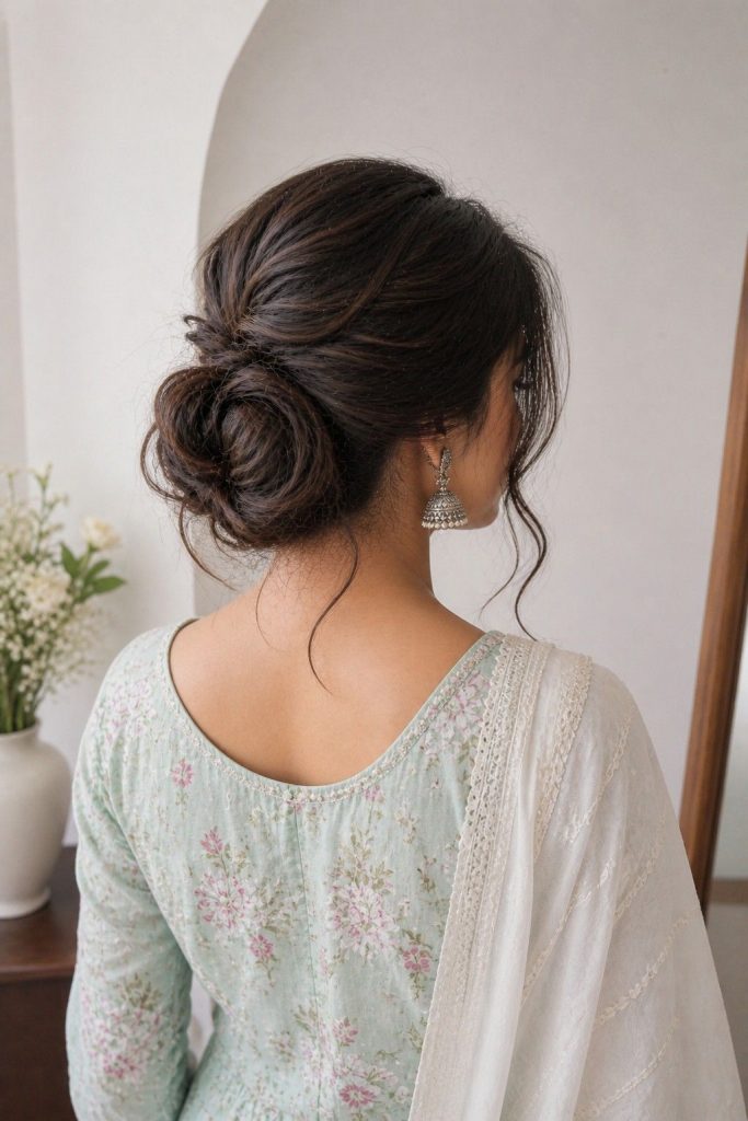 Loose Bun Hairstyle for Kurti