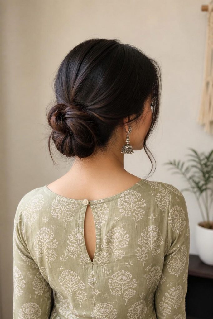 Low Bun Hairstyle for Kurti