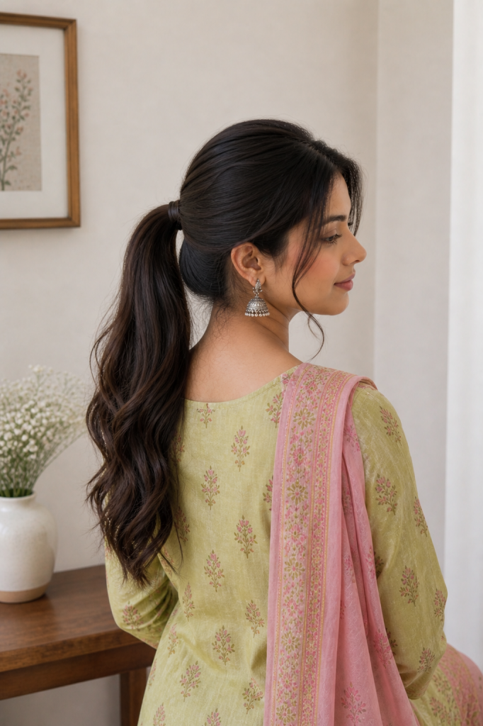 Ponytail Hairstyles for Kurti