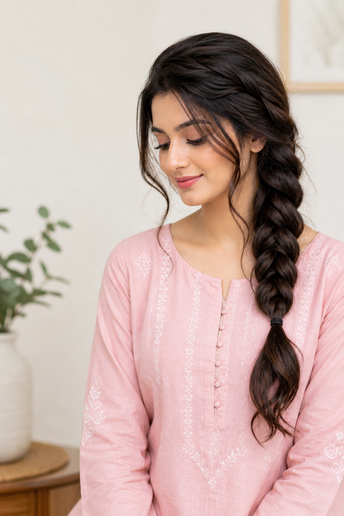Side Braid Hairstyle for Kurti