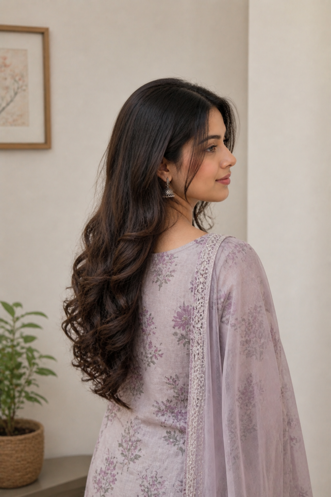 Soft Curls Hairstyle for Kurti