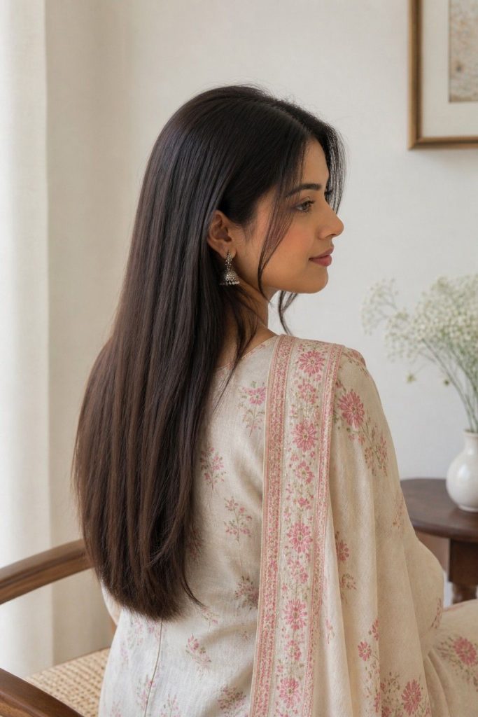 Straight Open Hair Hairstyle for Kurti