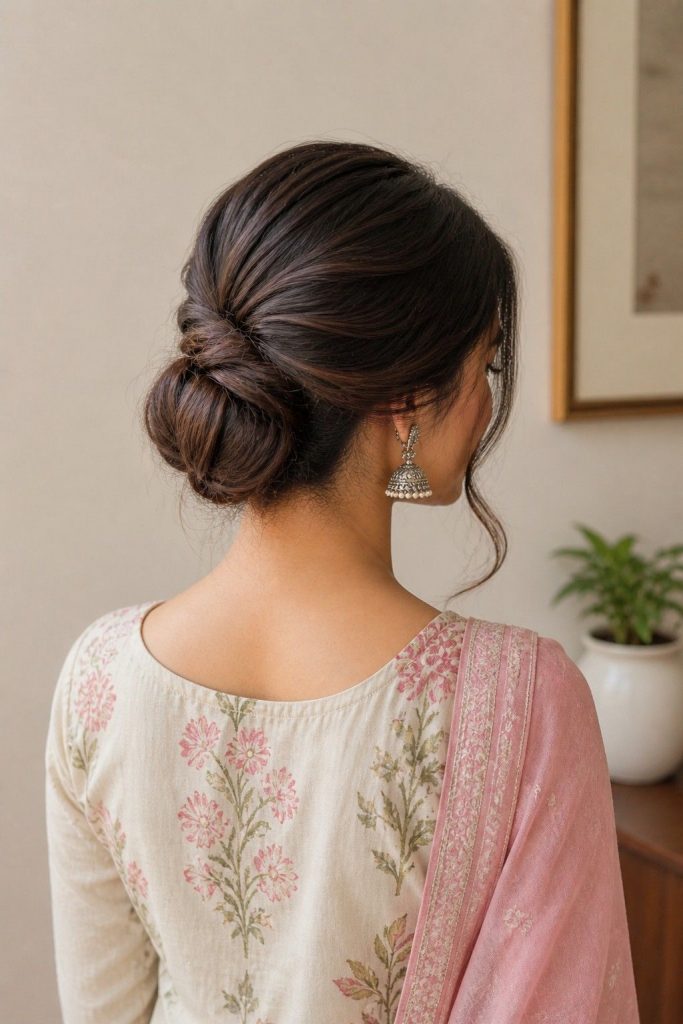 Twisted Bun Hairstyle for Kurti