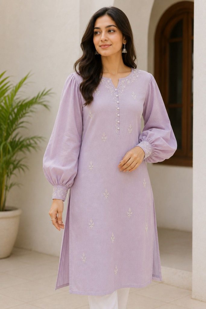 Balloon Sleeves Kurti Design