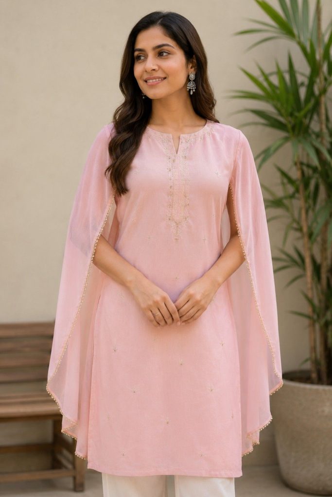 Cape Sleeves Kurti Design