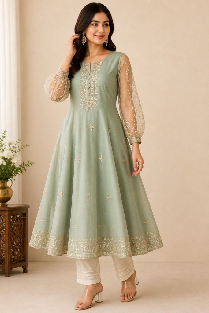 Net Sleeves Kurti Design