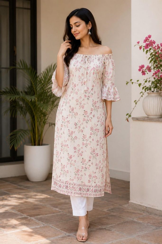 Off-Shoulder Sleeves Kurti Design