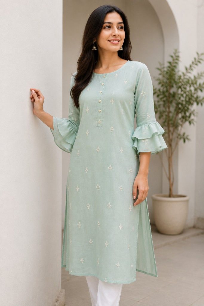 Ruffle Sleeves Kurti Design