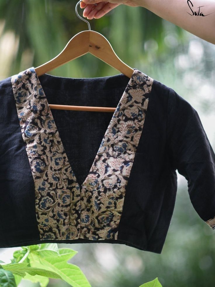 Black Cotton Saree Blouse Designs