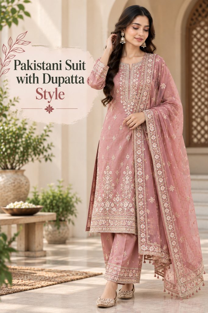 Pakistani Suit with Dupatta Style image
