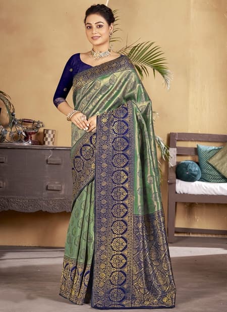 Blue And Green Colour Premium Silk Wholesale Designer Silk Saree Catalog 2767