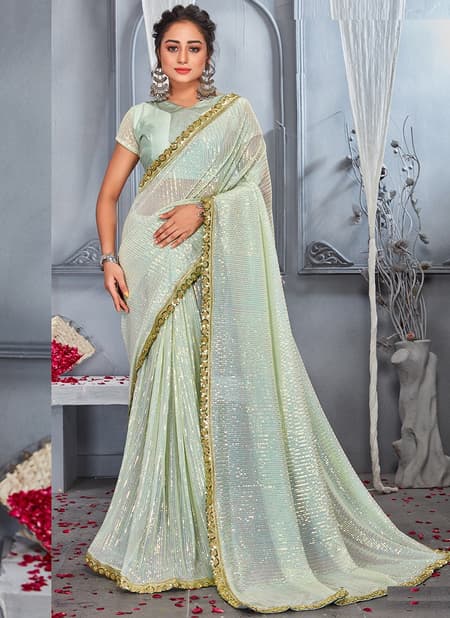 Light Green Colour Rudra Designer Party Wear Sarees Catalog 1649