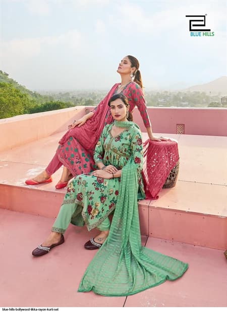 Bollywood Tika Blue Hills Designer partywear kurtis with dupatta