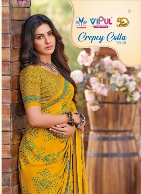 Crepey Colla Vol 21 By Vipul Crape Printed Daily Wear Saree Wholesalers In Delhi