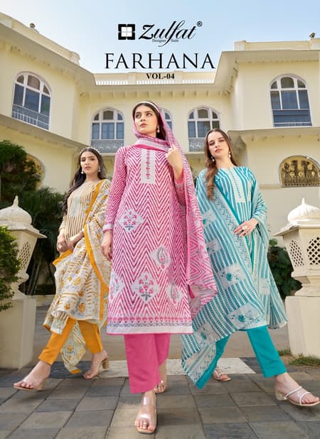 Farhana Vol 4 By Zulfat Heavy Printed Pure Cotton Dress Material Wholesale Market In Surat
