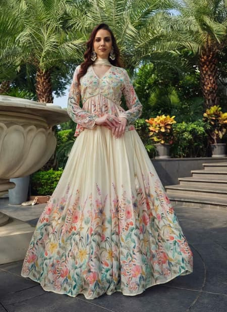 Flower Print with hand Work Indo Wester Lehenga Wholesale Price In Surat