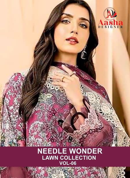 Needle Wonder Vol 6 By Aasha Heavy Embroidery Cotton Pakistani Suits Wholesale Shop In Surat

