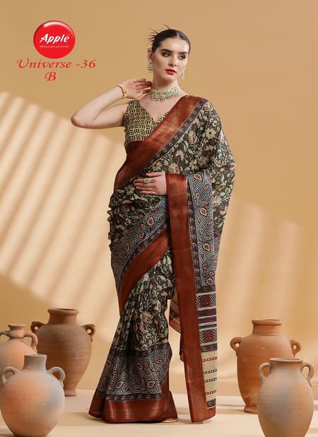 Universe 36 By Apple Cotton Blend Printed Sarees Wholesale Clothing Suppliers In India
