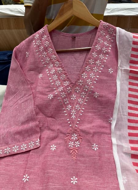 Vt Designer 3070 Embroidery Cotton Kurti With Bottom Dupatta Orders In India