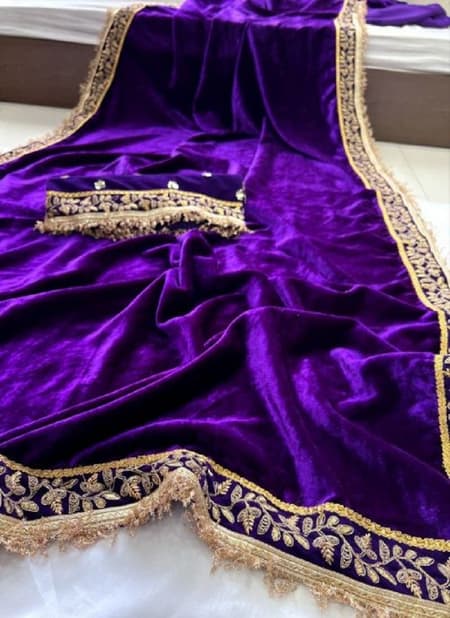 W 192 Fancy Wear Velvet Embroidery Wholesale Designer Saree Catalog