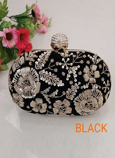 Wedding Wear Embroidered Oval Box Style Wholesale Clutches
