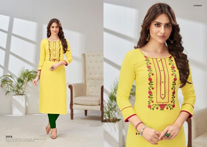 Rangoon Pahel Ethic Wear Designer Heavy Rayon With Value Adition Work Kurtis Collection
