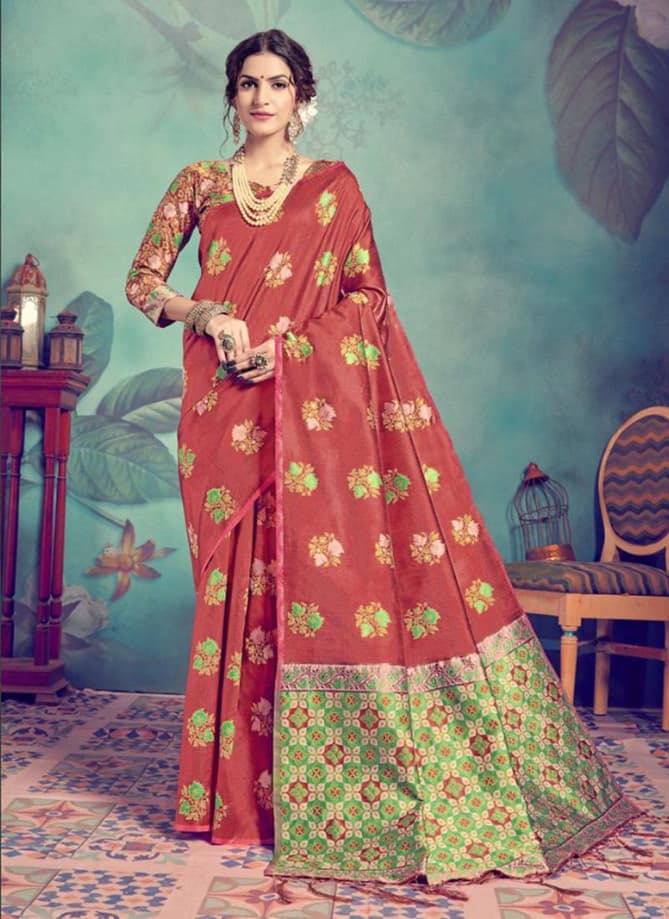 Traditional Look Latest Designer Weaving Tussar Silk Sarees Collection