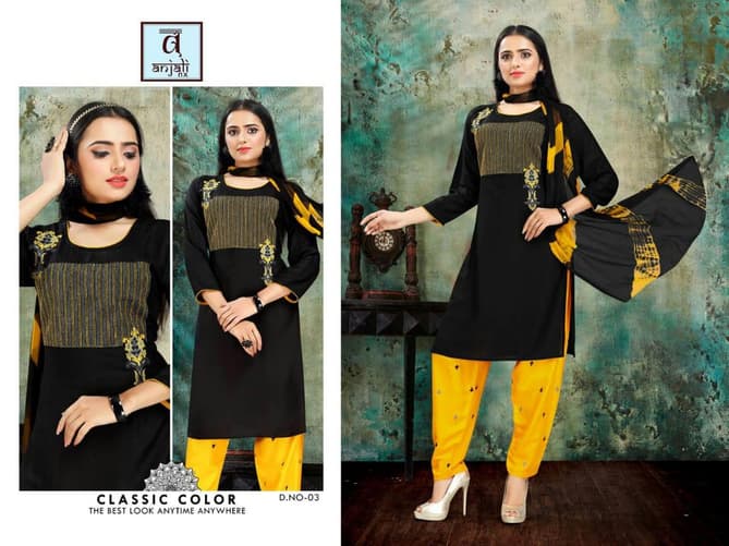 Anjali Aishwariya 3 Latest Designer Pant Style Ready Made Dress Collection With Embroidery Work 