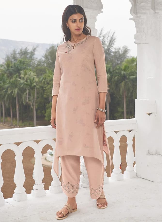 Saanjh Omtex Linen Cotton Partywear Handwork Kurti comes with Plazzo Collection
